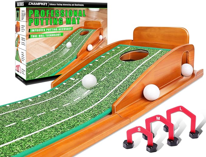 CHAMPKEY Premium Golf Putting Green Indoor with 3 Golf Putting Gates - Improves Putting Accuracy and Skill Levels Golf Putting Mat - Ideal for Indoor and Outdoor Training