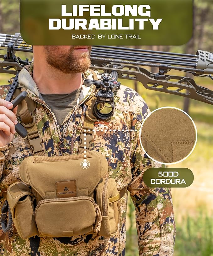 Lone Trail Waterproof Binocular Harness Chest Pack - Lightweight Bino Harness With Rangefinder Pouch | Binocular Case with Silent Magnetic Closure and MOLLE System
