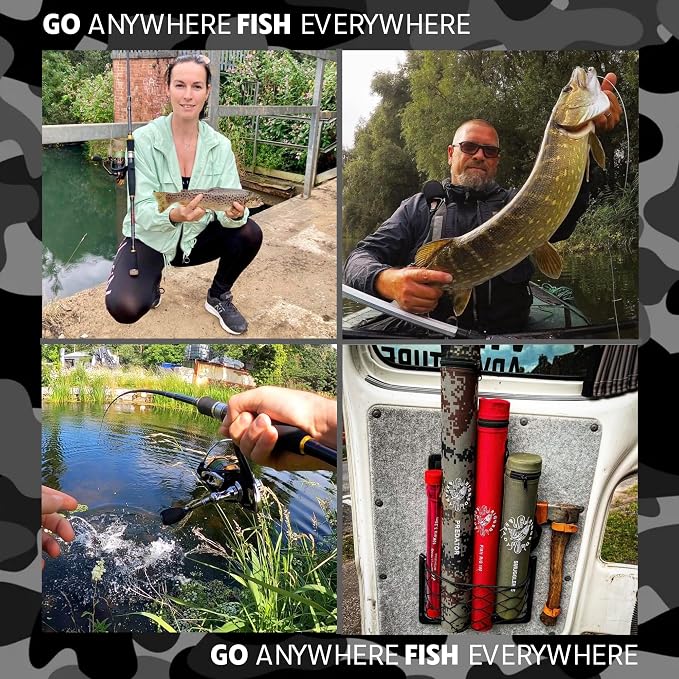 Rigged and Ready Predator Series Spin & Baitcast Travel Fishing Rods. Unique Spin Cast Micro Trigger. Compact Hi-Carbon Rods. 4 Rod Sections, 2 Tips, + case. Mobile Lure Rod Anglers. Fresh & Saltwater