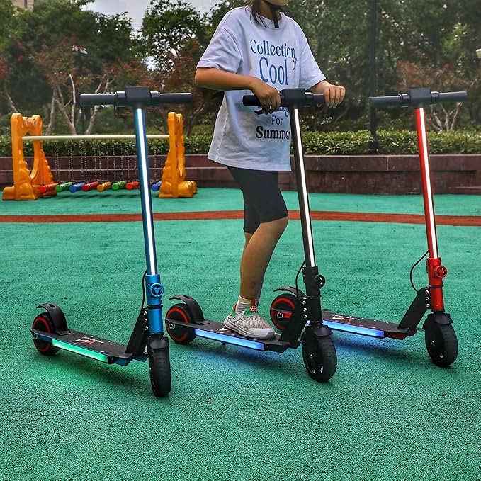 Classic Foldable Electric Scooter for Kids, Bright Front Lights, Shining Pedal Lights, LED Display, Dual Brakes 150W Motor Kids Electric Scooter, UL2272 Certified
