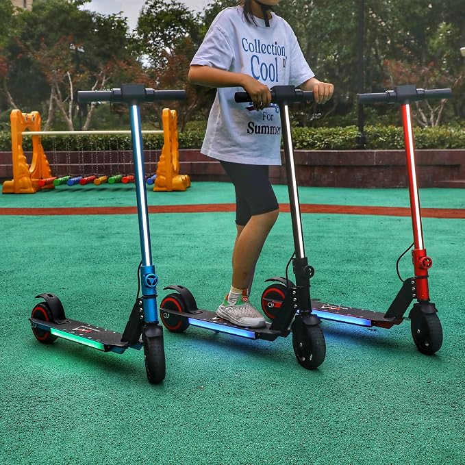 Classic Foldable Electric Scooter for Kids, Bright Front Lights, Shining Pedal Lights, LED Display, Dual Brakes 150W Motor Kids Electric Scooter, UL2272 Certified