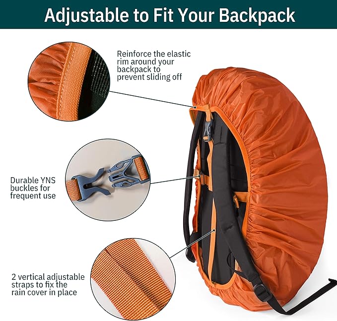 Unigear Backpack Rain Cover Waterproof Rating 5000mm Ultraportable and Durable with 2 Anti-Slip Buckle Strap, Integrated Carry Pouch Design (Orange, Large)