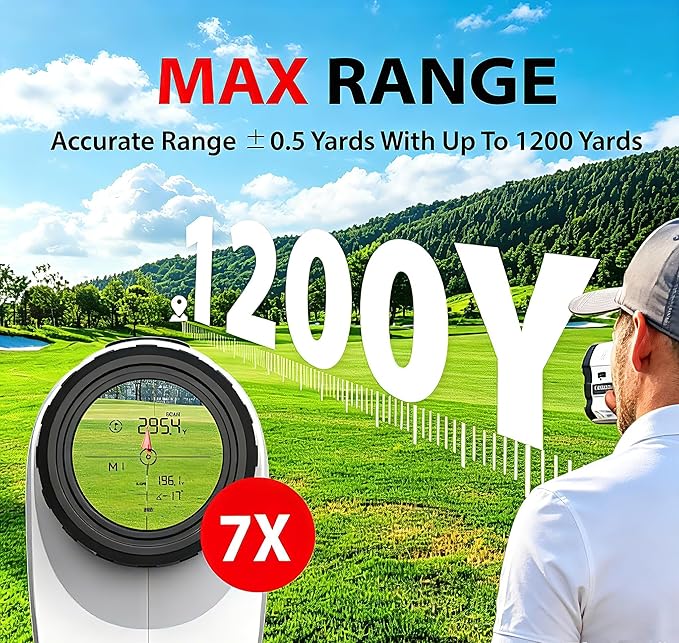 Gogogo Sport Vpro GS24 Golf & Hunting Laser Rangefinder, 7X Magnification, 1200 Yard Distance Measuring Range Finder with High-Precision Flag Pole Locking Vibration Function Slope Mode Continuous Scan