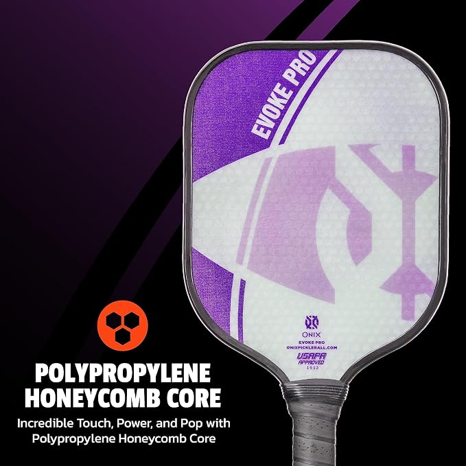 Onix Evoke Pro Composite Face Incredible Touch Maximum Control and Spin Pickleball Paddle – Polypropylene Honeycomb Core with Protective Edge Guard Widebody Shape
