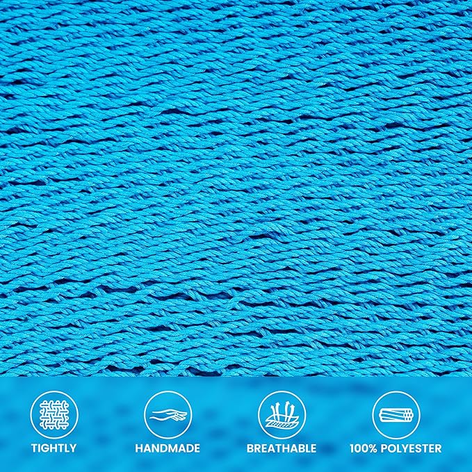 Lazy Daze Hammocks 10.5 FT Double 2 Person Caribbean Rope Hammock, Hand Woven Polyester Hammock with Spreader Bars, for Outside Outdoor Backyard Patio Poolside, 450 LBS Capacity, Sky Blue