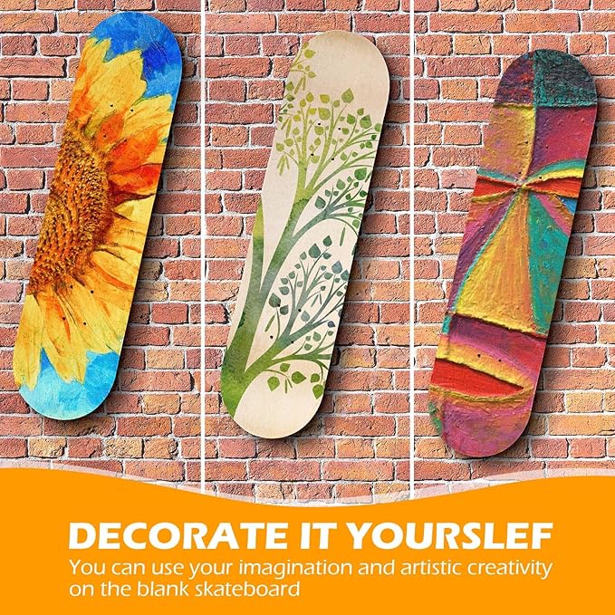 Honoson 3 Pcs Blank Skateboard Decks Bulk 32 x 8 Inch 7 Ply Maple Wooden Plain Skate Decks Natural Wood Double Tail Skateboard for Art Painting Wall Home Decoration