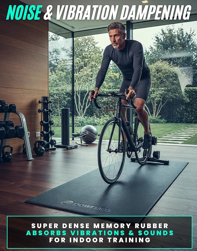 Powr Labs Bike Mat Compatible with Peloton, Treadmill, Exercise Equipment, Elliptical, Walking Pad, Indoor Bike Trainers, Home Gym Workout - Protects Hardwood Floors and Carpet