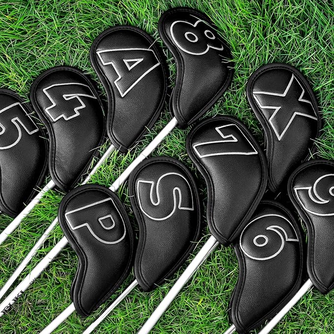 Craftsman Golf 10pcs Red No. on Both Sides Magnetic Closure Classic Black Leather Iron Headcover Covers Set Travel Cases Protector Available Custom with Name
