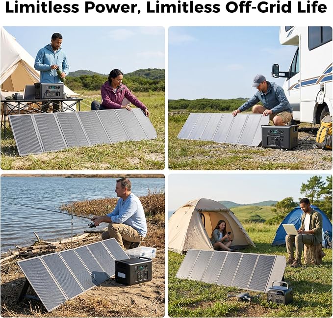 200W Portable Solar Panel, High Efficiency 23%, Foldable Solar Panel Charger with Adjustable Kickstand, IP65 Waterproof USB-A/Type-C/XT60/MC4 Outputs for Solar Generators Camping RV Marine
