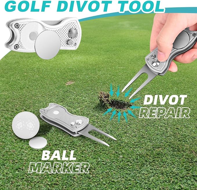 15 Pcs Golf Accessories Kit, Includes Cleaner Brush Towel Tees Golf Ball Bag with Hook Divot Tool with Ball Marker, Golf Essentials Kit for Women Man Gifts