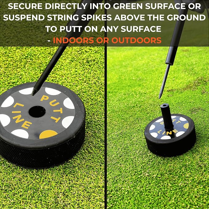 Two-Way Putting Alignment System - Golf Training Aid with Target Pucks & String Line - Indoor/Outdoor Practice Tool for Perfect Alignment & Lower Scores - Premium Putting Trainer