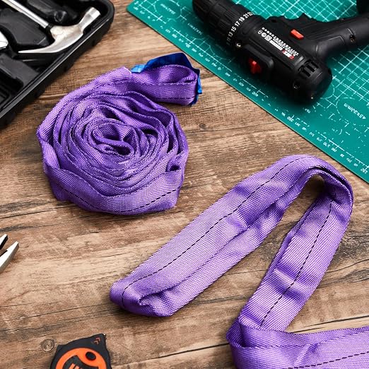 Fabbay 4 Pcs 7.9 Feet Heavy Duty Polyester Endless Loop Round Lift Slings Lifting Straps for Hoist Towing Moving Furniture Rigging Equipment, 2600 LB Vertical 2100 LB Choker 5200 LBs Basket(Purple)