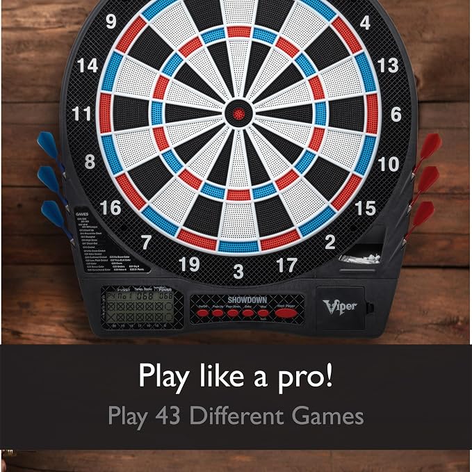 Viper Showdown Electronic Dartboard, 15.5 in Regulation Target, 32 Games, 590 Options, Battery Powered, 6 Darts Included, Black