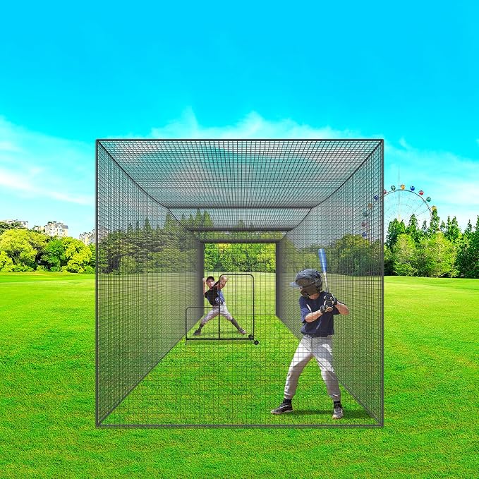 VEVOR Baseball Batting Cage,Professional Softball Baseball Batting Hitting Training Net,Heavy Duty Enclosed PE Practice Portable Pitching Cage Net&Carry Bag,for Backyard,Field,Indoor&Outdoor