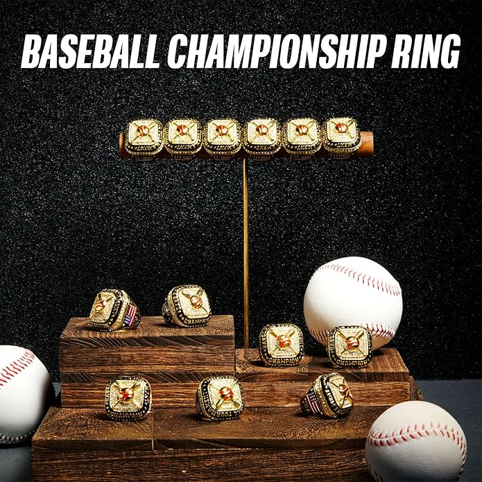 Misdary Soccer Baseball Basketball Championship Rings with Holder Most Valuable Player Trophy Gold Ring Award Gift Team Prize for Football Tournament Winner