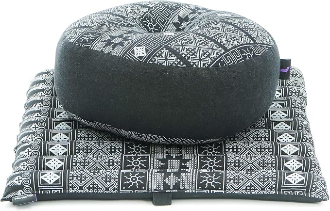 Leewadee Meditation Cushion Set – 1 Small Zafu Yoga Pillow and 1 Small Roll-Up Zabuton Mat Filled with Kapok