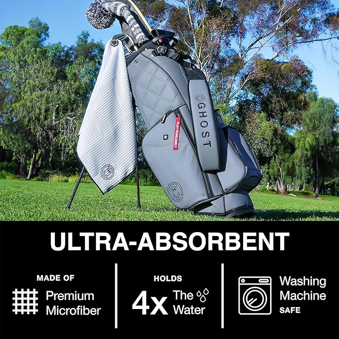 Ghost Golf Magnetic Towel (Caddie) - Premium Ultra-Absorbent Microfiber Golf Towel with Magnet for Golf Carts or Clubs - 18" x 40" Golfing Gear - Waffle Weave Pattern (Dark Grey)