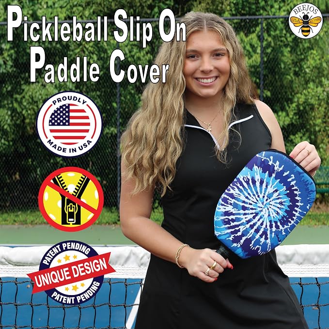 BeeJos Spirl Tie-Dye: Premium Slip-On Pickleball Paddle Cover-Fits Standard Size Paddles-Zipperless (Paddle not Included) Handmade in USA