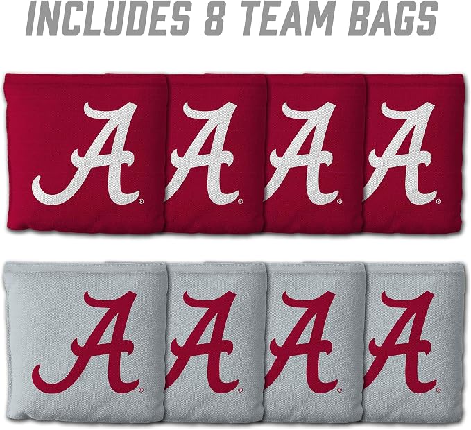 YouTheFan Officially-Licensed NCAA Set of 8 Cornhole Bags - All Weather Dual Sided Slide & Stop - Regulation Size with Carry case