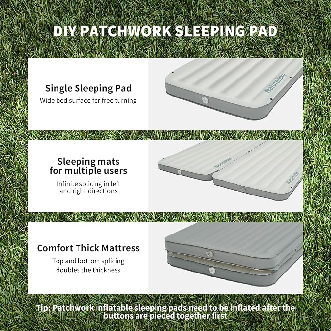 Naturehike Camping Sleeping Pad, Ultralight Inflatable Sleeping Mat with Pillow Built-in Foot Pump, 2.6 Inch Lightweight Air Mattress for Backpacking, Hiking, Traveling (Grey)