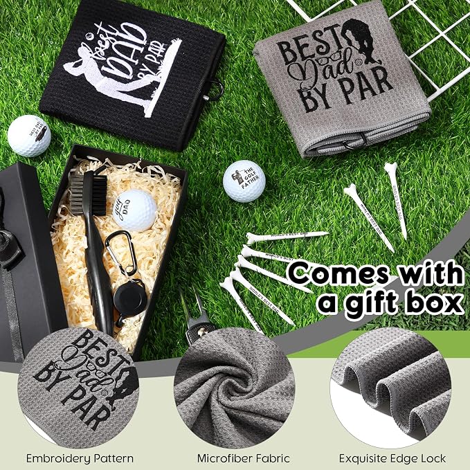 Soulchen 16 Pcs Father's Day Golf Gifts Cleaning Kit for Dad Microfiber Towel Balls Cleaning Brush Tees Divot Repair Tool by Golf Accessories Kit for Father Retirement Gifts