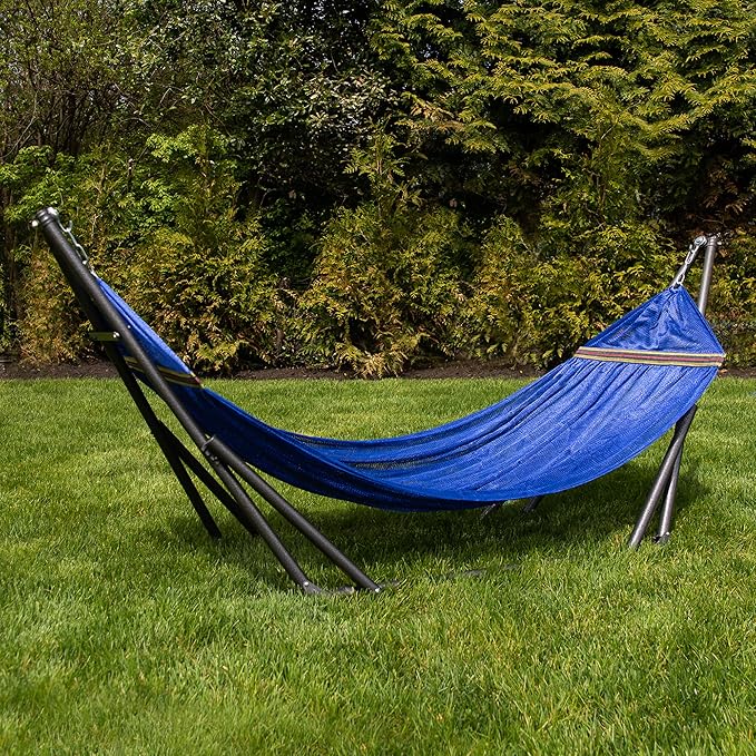Best Home Fashion Portable Hammock with Collapsible Steel Stand, 450 lbs Capacity, No Tools Assembly, Carrying Bag Included, Perfect for Indoor Outdoor Backyard Patio Camping Beach, Navy