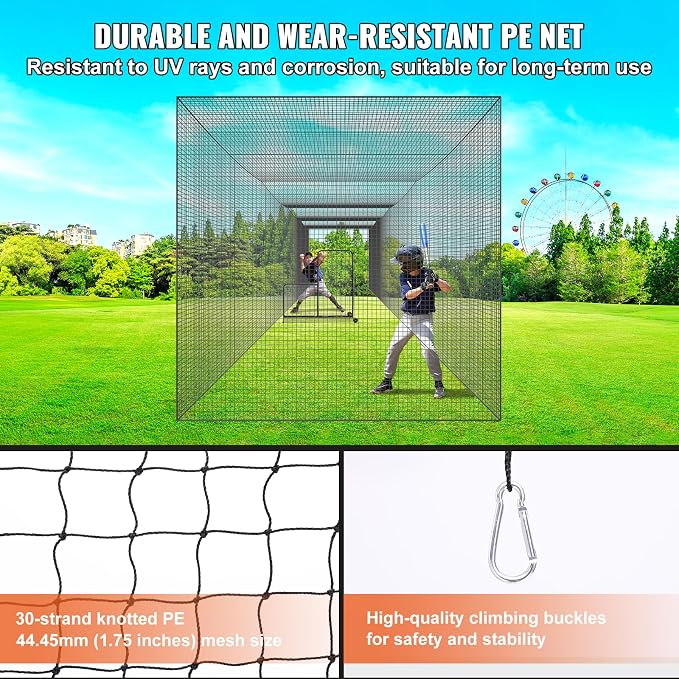VEVOR Baseball Batting Cage,Professional Softball Baseball Batting Hitting Training Net,Heavy Duty Enclosed PE Practice Portable Pitching Cage Net&Carry Bag,for Backyard,Field,Indoor&Outdoor