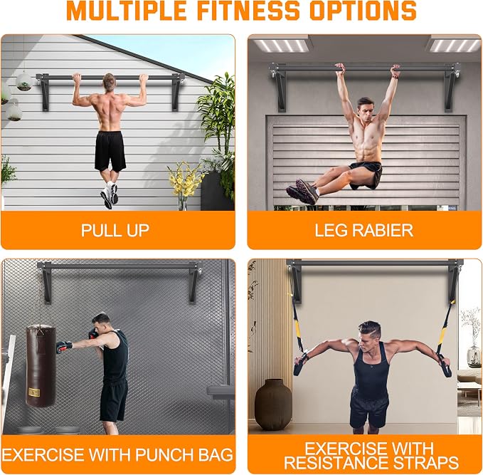 Pull Up Bar Wall Mounted, Heavy Duty 650 lbs Capacity Chin Up Bar, 48" Multi-Grip Strength Training Pull-up Bars, for Home Gym Garage/Backyard Total Body Workout, Ease Of Use Mounting