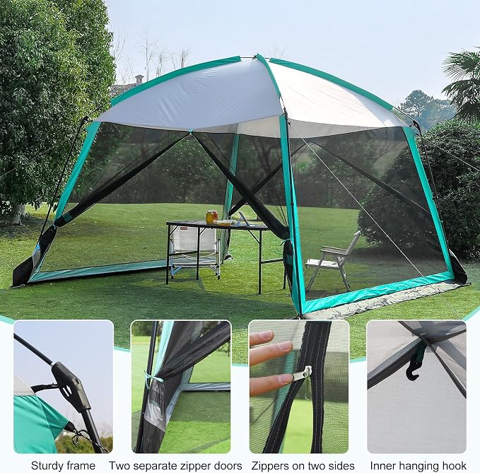 GREGIN Screen House Room 11x11 Ft Mesh Net Tent Canopy Shelter Gazebo, Easy Setup & Waterproof & Sunshade, Suitable for Camping Trip, Backyard, Beach, Picnic