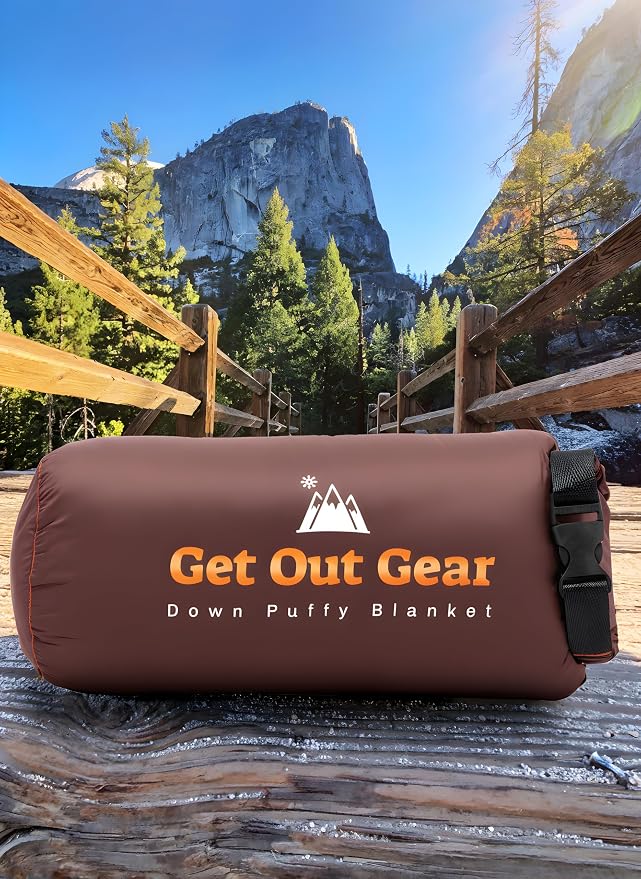 Get Out Gear Down Camping Blanket - Puffy, Packable, Lightweight and Warm | Ideal for Outdoors, Travel, Stadium, Festivals, Beach, Hammock | 650 Fill Power Water-Resistant Backpacking Quilt