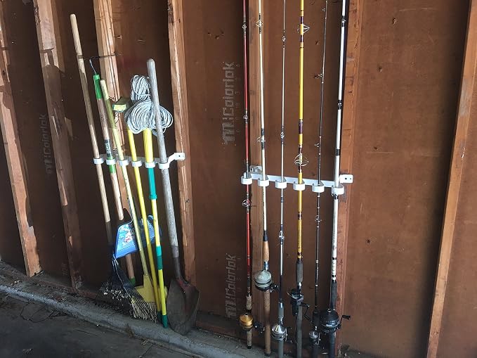 Storage Rack for Garage Doors with Hooks for Fishing Rods, Kayak Paddles and More