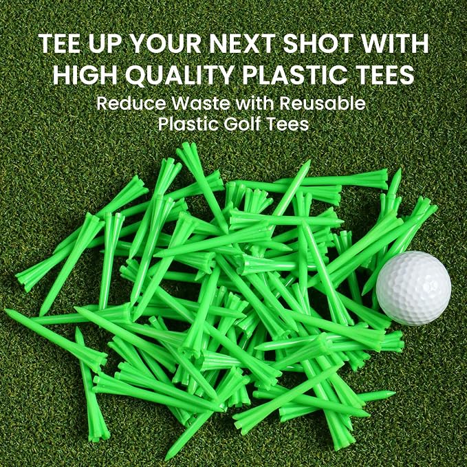 FINGER TEN Golf Tees Plastic Unbreakable Easy to Find Bulk Value 200/500/1000 Count, 2 3/4 3 1/4 Inch Tee Driving Range Reduce Friction, Green Red White USA Flag Practice
