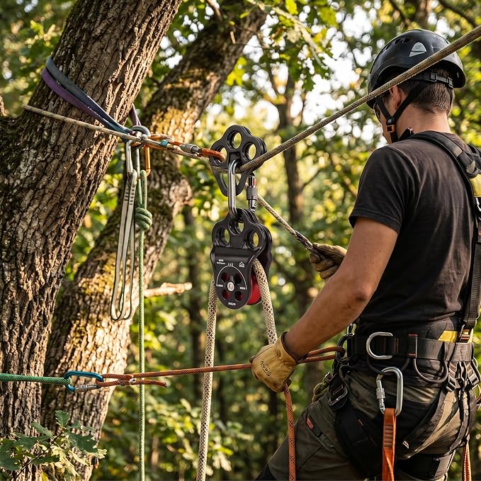 Climbing Pulley, 30KN Hitch Climber Pulley Equipment Dual Bearing for Rigging Hauling Arborist Tree Climbing