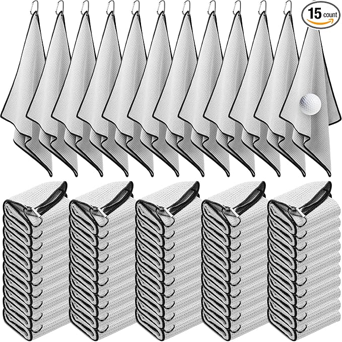 Batiyeer Golf Towels Bulk for Bags 16'' x 24'' Microfiber Waffle Pattern Golf Towels Trifold with Clip for Hiking,Tournament, Yoga