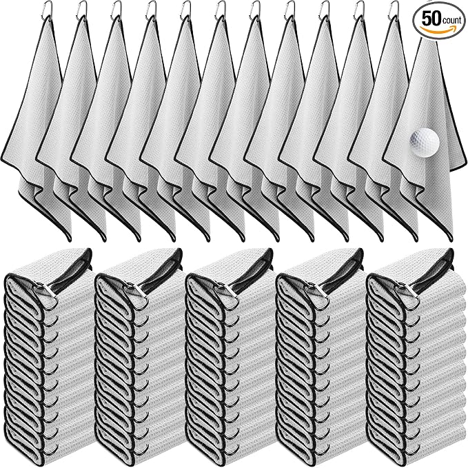 Batiyeer Golf Towels Bulk for Bags 16'' x 24'' Microfiber Waffle Pattern Golf Towels Trifold with Clip for Hiking,Tournament, Yoga