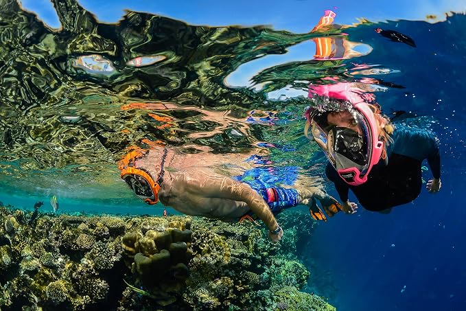 OCEAN REEF - Aria QR + Quick Release Snorkeling Mask - Full Face Snorkeling Mask - 180 Degree Underwater Vision - 8 Colours and 4 Sizes