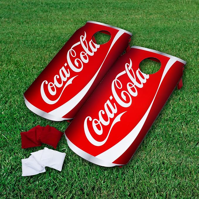 Trademark Games Coca-Cola Can Cornhole Set – Portable Bean Bag Toss Game with 2 Wooden Boards and 8 Bean Bags, Outdoor Lawn Game Set for Adults, Family Gatherings, Tailgates and Backyard Play