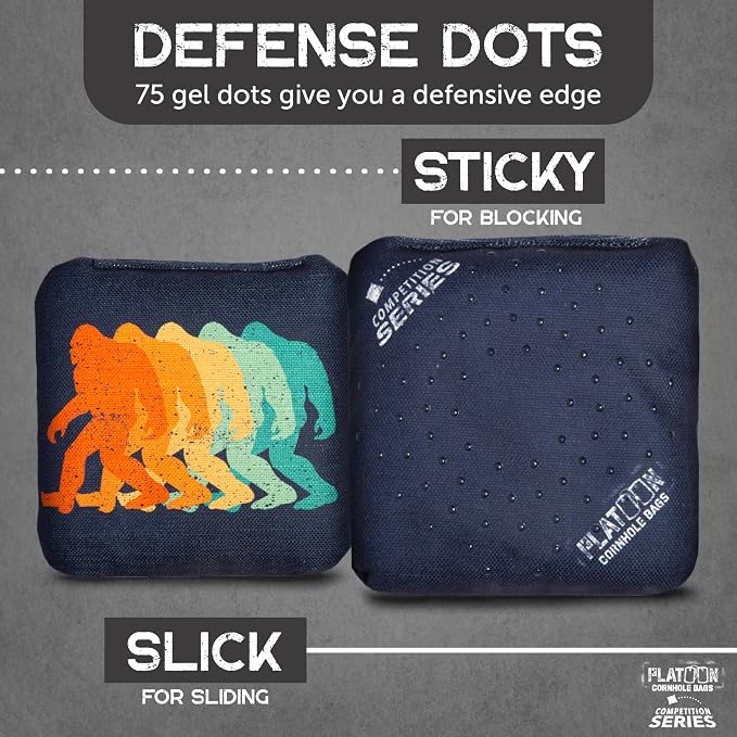 Play Platoon Competition Series Cornhole Bags Set of 8 Regulation Professional Weight Double Sided Slick and Stick with Rubber Sticky Dot Slow Side for Pro Corn Hole Bean Bag Toss Game-Designed in USA