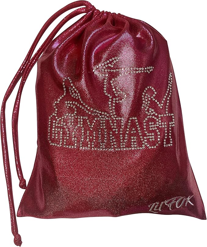 LIL'FOX 8"x10" Drawstring Gymnastics SMALL GRIP BAG 26x20cm - Lightweight Bag for Personal Equipment - Shiny Foil Rhinestones