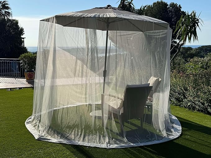 Mosquito Net for Umbrella 11 FT | Two Zippers & Works for Cantilever | Larger & Stronger Outdoor Netting | Patio, Porch & Garden Terrace | Outside Canopy Bug & Fly Protection Enclosure