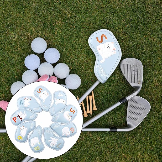 Generic 9 Pieces Golf Iron Covers Set Golf Club Head Covers Wear Resistant Protector Wrap Socks Gift Protector for Club Shaft