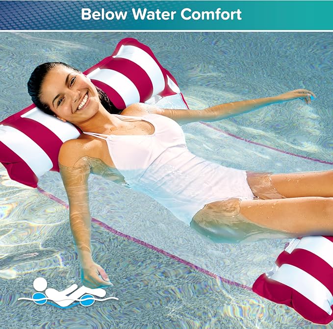 Aqua Original 4-in-1 Monterey Hammock Pool Float & Water Hammock– Multi-Purpose, Inflatable Pool Floats for Adults – Patented Thick, Non-Stick PVC Material – Burgundy