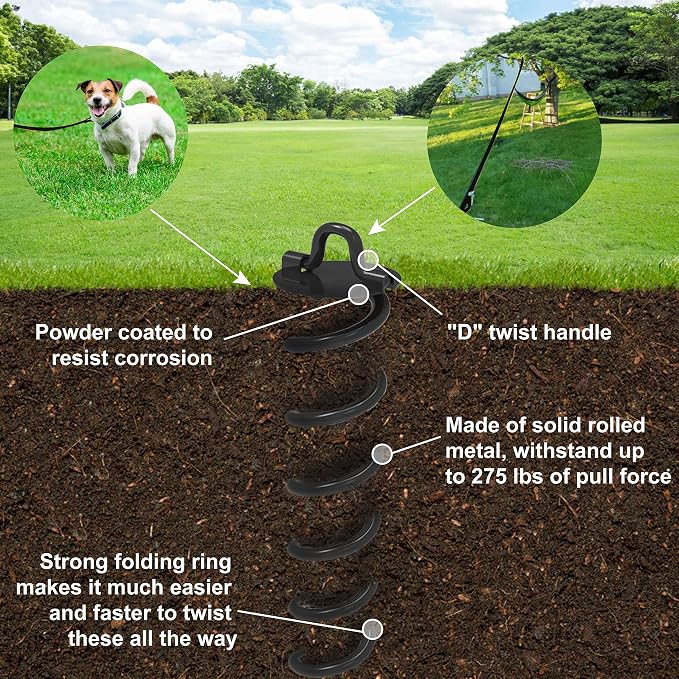 ABCCANOPY 10" Spiral Ground Anchor with Straps for Anchor Swings Set Down, Tent (Black)