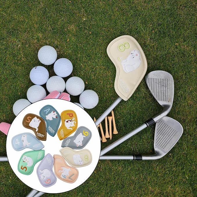 Generic 9 Pieces Golf Iron Covers Set Golf Club Head Covers Wear Resistant Protector Wrap Socks Gift Protector for Club Shaft