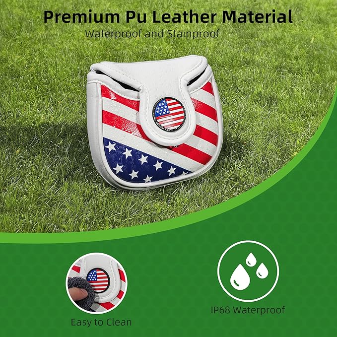 Golf Club Head Covers,4pcs or 1pc USA Golf Head Covers for Woods and Driver Fairway Hybrid - PU Leather Mallet Blade Putter for Men Women Golf Enthusiast