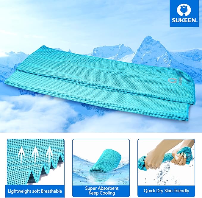 Sukeen Cooling Towels(40"x12") for Neck & Head, Soft Breathable Chilly Towel for Yoga, Golf, Gym, Camping, Running, Workout & More Activities