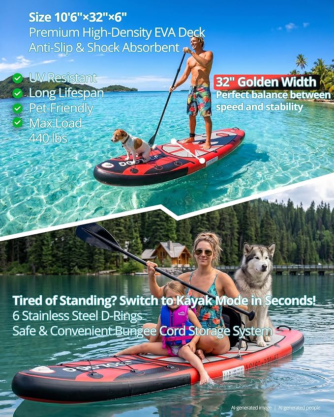 Inflatable Stand Up Paddle Board with Seat, 10'6"/10'5" SUP 440LBS, Recreational Paddleboard for Adults Beginners, Blow Up Paddle Board with Fishing Design, Camera Mount, Cooler Bag & Full Accessories