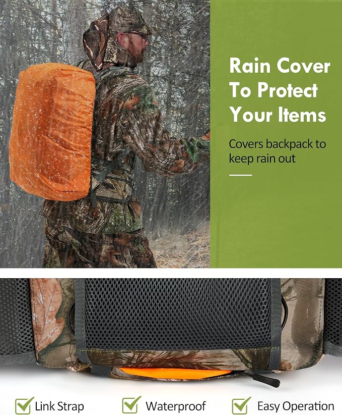 Camo Hunting Backpack for Men, 35L Durable Hunting Pack, 600D Daypack with Rain Cover, Interal Frame Support
