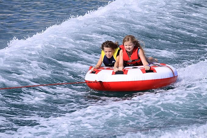 Airhead Hot Shot Towable 1-2 Rider Tube for Boating and Water Sports, Double-Stitched Full Nylon Cover & Speed Safety Valve for Easy Inflating & Deflating