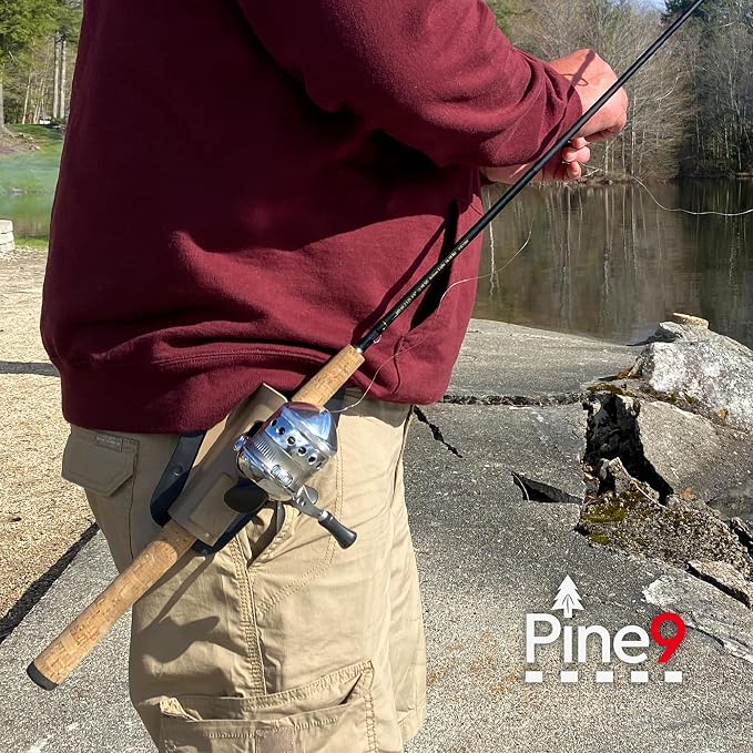 Ambie Fishing Rod Hip Holster - Patented Ambidextrous Quick-Draw Fishing Pole Holder, Made in USA - Spinning, Baitcaster & Centerpin Reels - Fits Any 1.5" Belt